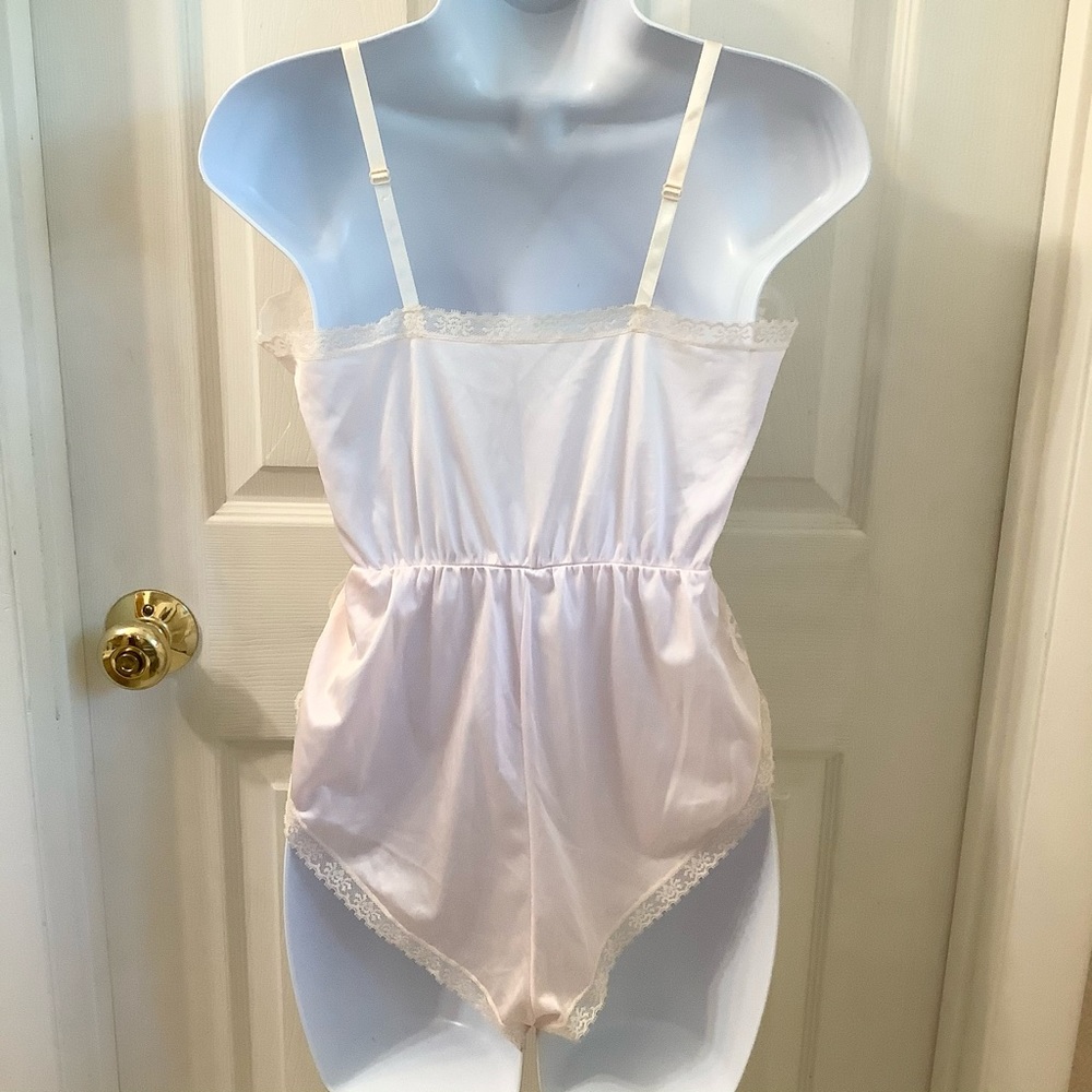 Like-New Vintage JC Penny Pink Satin Lace Teddy Lingerie - S - Picture 2 of 12